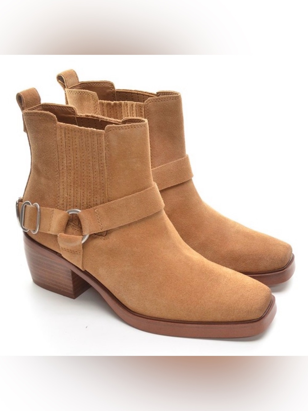 Sam Edelman Bellamie Camel Suede Harness Western Boots Size 7.5 👢